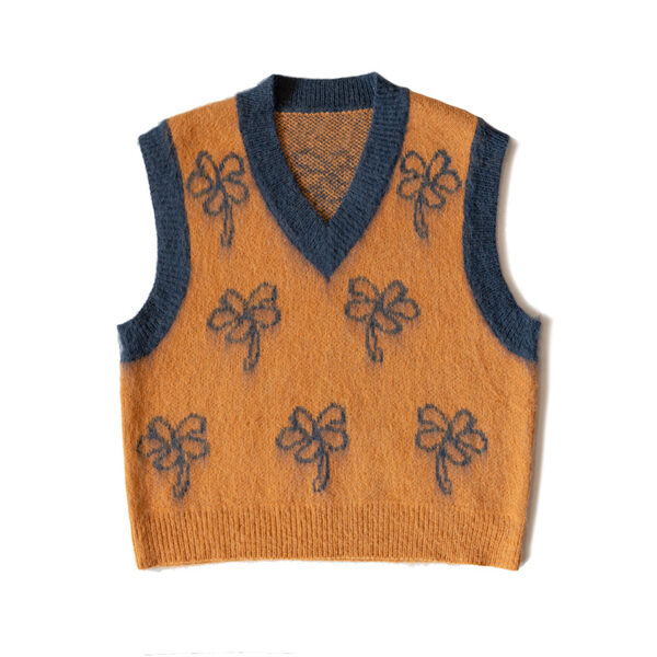 Retro Flower V-neck Knitted Vest