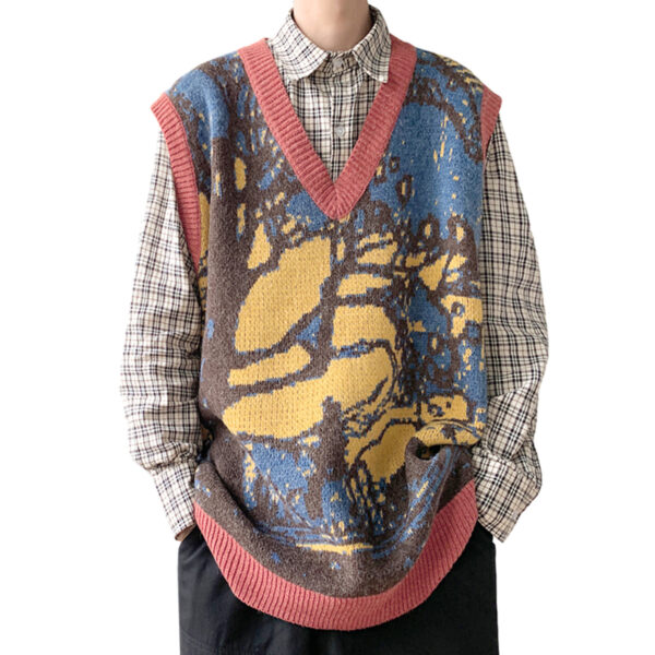 Plant Jacquard V-Neck Sweater